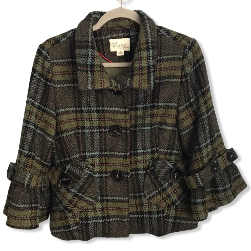 Latte by Coffeeshop Green Plaid Wool Blend Jacket